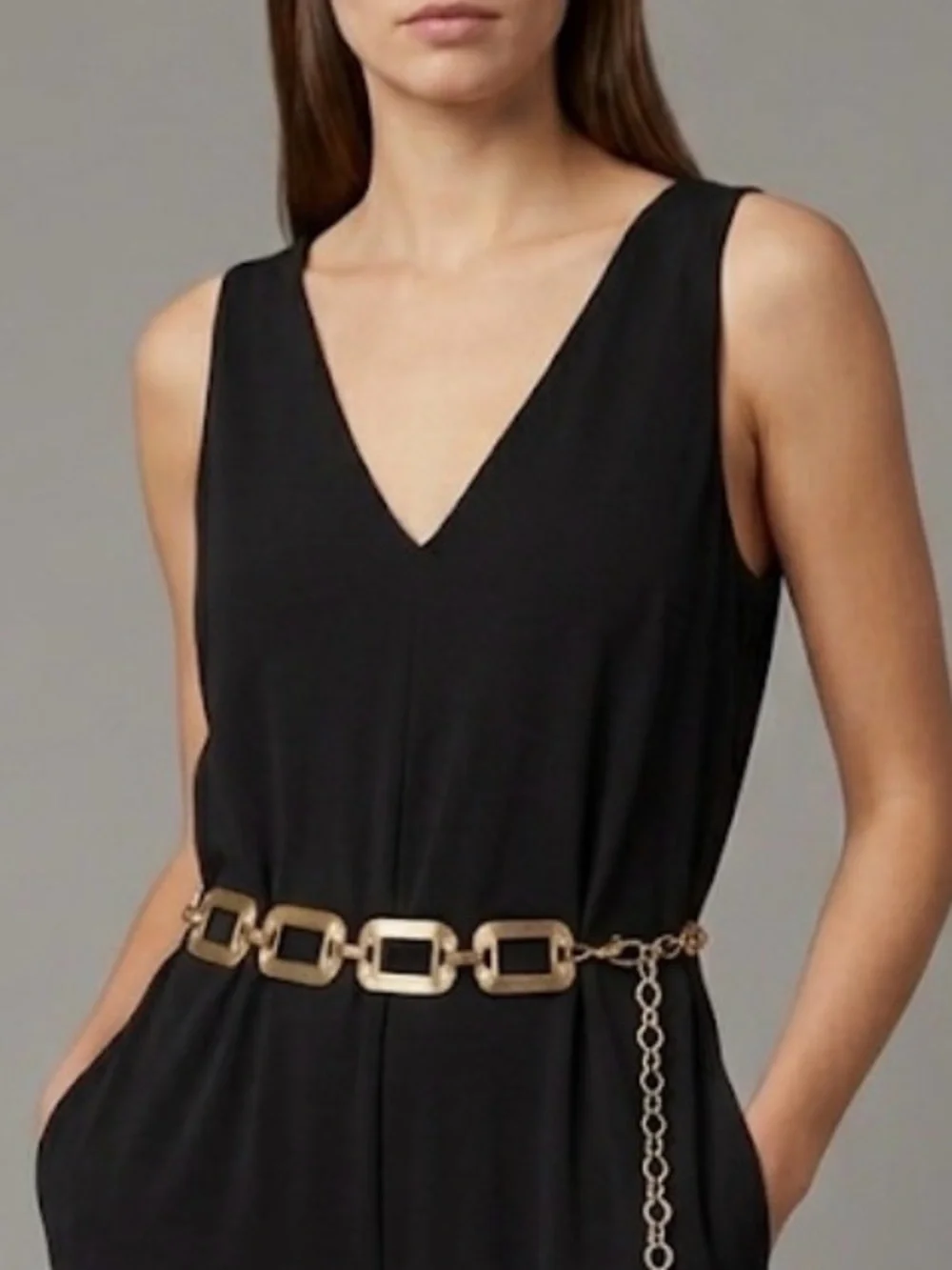 Vintage Gold Textured Rectangle Link Chain Belt Drop Extender Boho Statement